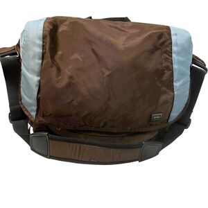 REI Messenger Bag Brown Light Blue Nylon Commuter Shoulder Bag Gorpcore Laptop
